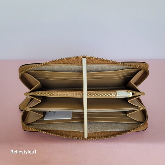 COACH Smooth Leather Zip-Around Accordion Wallet with Back-Slip Pocket-Tan color - Picture 13 of 16